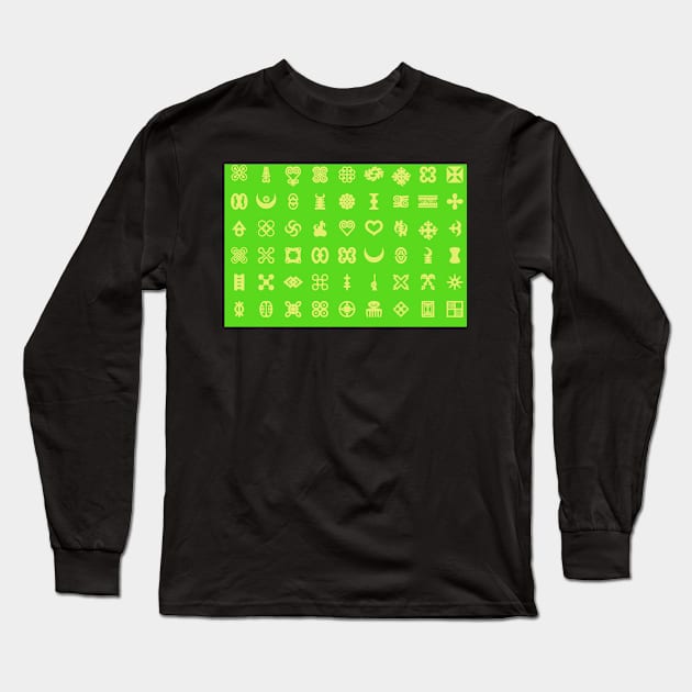 Adinkra Pattern - Green and Gold Long Sleeve T-Shirt by pocshop